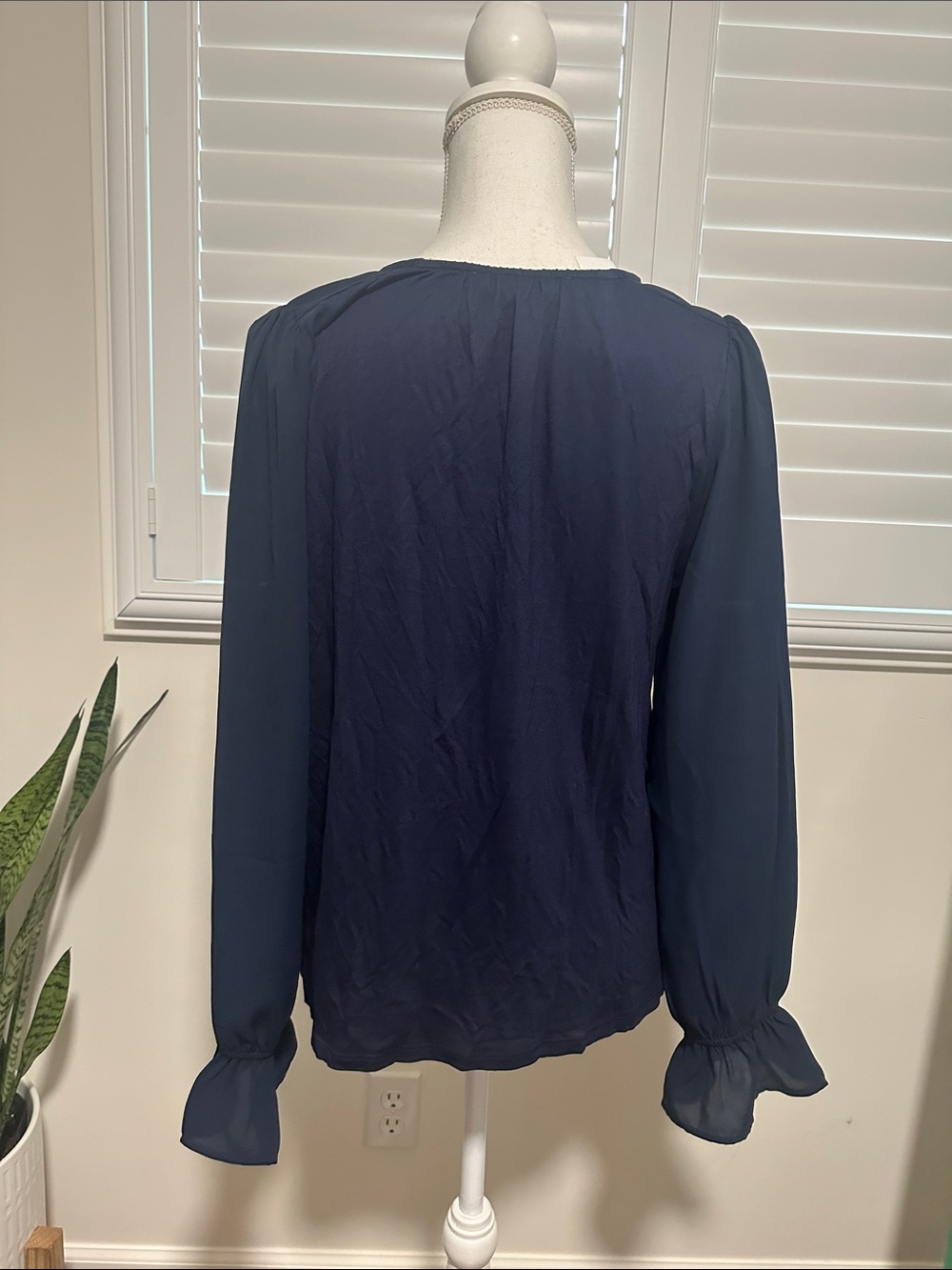 LOFT Navy Button-Front V-Neck Blouse | A8 - Picture 3 of 7